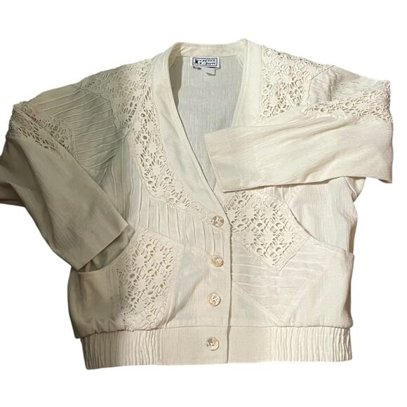 Vtg Coastal Boho Crochet Jacket Womens Size XLP Scandi Coquette Cottage Soft - Picture 4 of 9